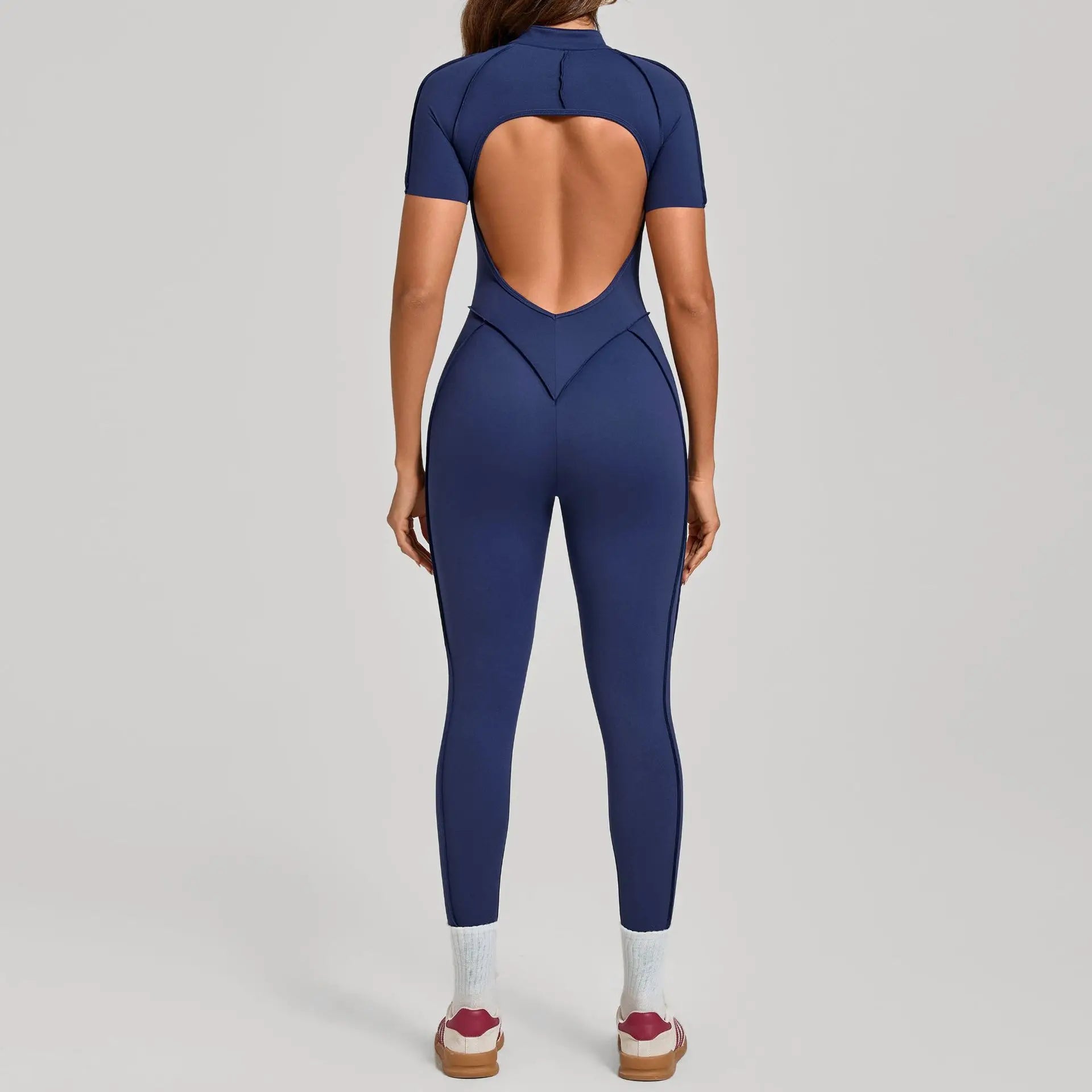 Conjunto De Yoga Para Mujer: Mono Deportivo Con Cremallera, Manga Corta, Secado Rápido, Body Deportivo, Ropa De Yoga, Traje De Gimnasio Push-Up