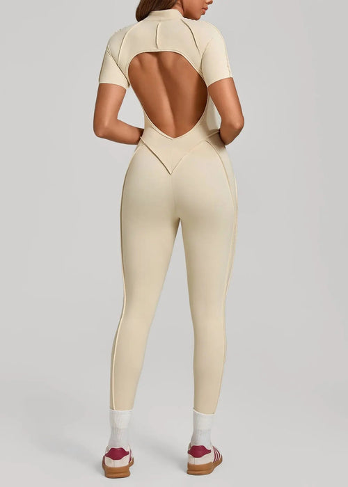 Conjunto De Yoga Para Mujer: Mono Deportivo Con Cremallera, Manga Corta, Secado Rápido, Body Deportivo, Ropa De Yoga, Traje De Gimnasio Push-Up