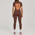 Conjunto De Yoga Para Mujer: Mono Deportivo Con Cremallera, Manga Corta, Secado Rápido, Body Deportivo, Ropa De Yoga, Traje De Gimnasio Push-Up