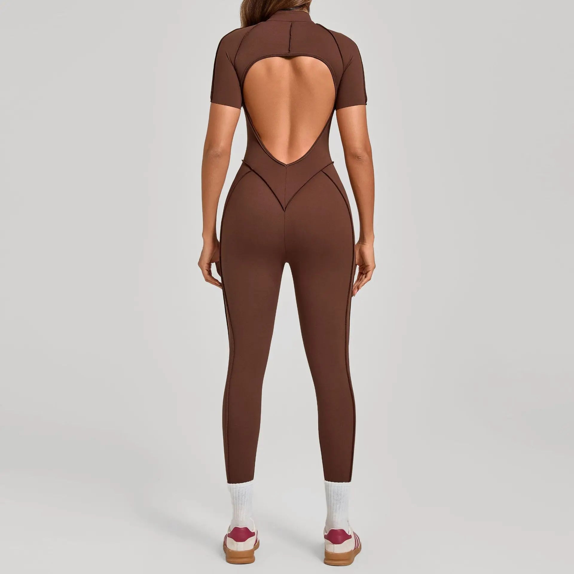 Conjunto De Yoga Para Mujer: Mono Deportivo Con Cremallera, Manga Corta, Secado Rápido, Body Deportivo, Ropa De Yoga, Traje De Gimnasio Push-Up
