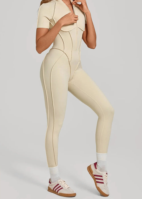Catsuite de manga corta beige